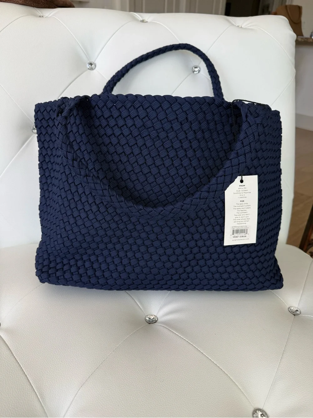 Braided Tote Bag in Navy Blue - Picture 3 of 7